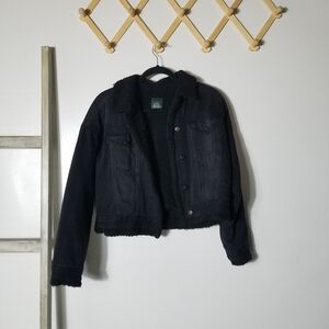 WILD FABLE WOMEN'S SHERPA BLACK CROPPED OVERSIZED JEAN JACKET SIZE XS